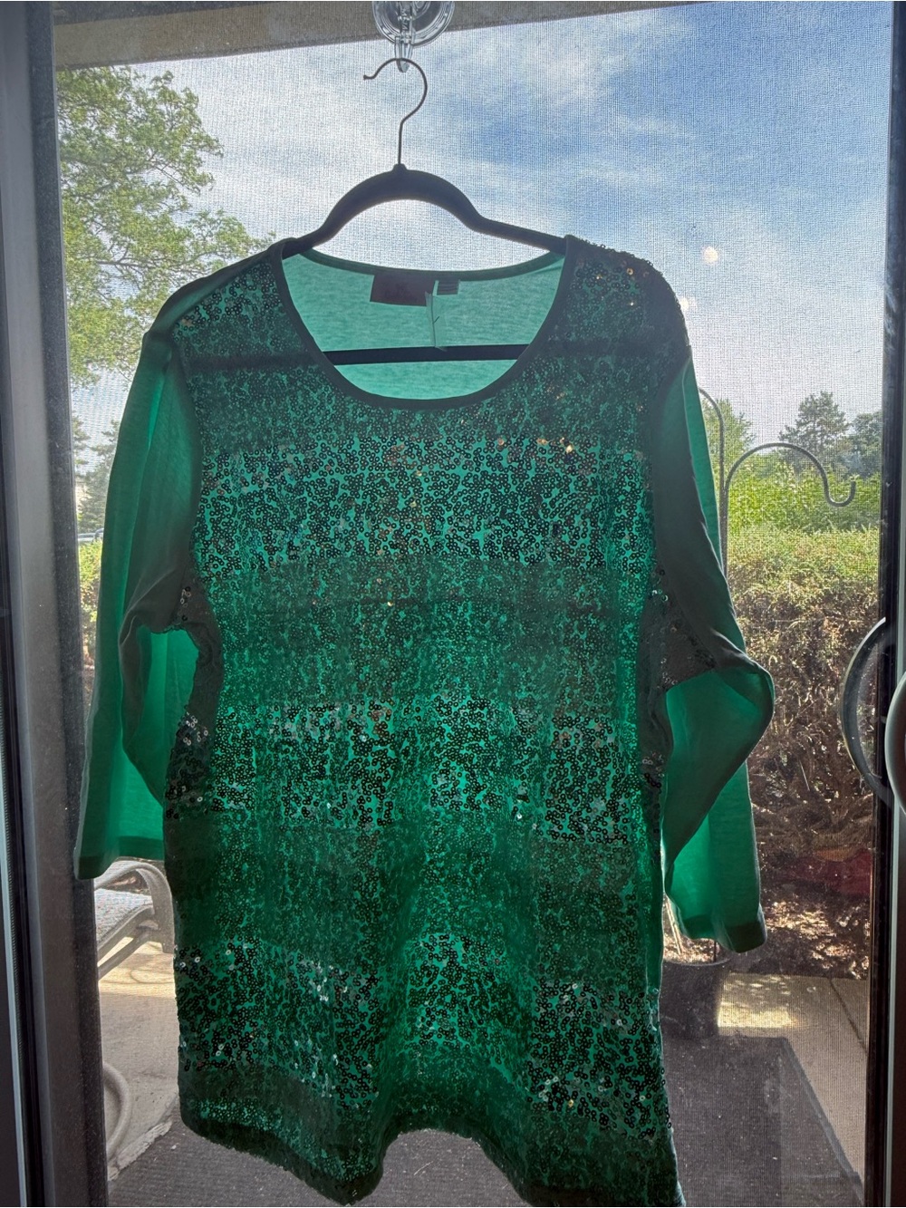 Quacker Factory Green Sequin Scoop Neck Tunic
